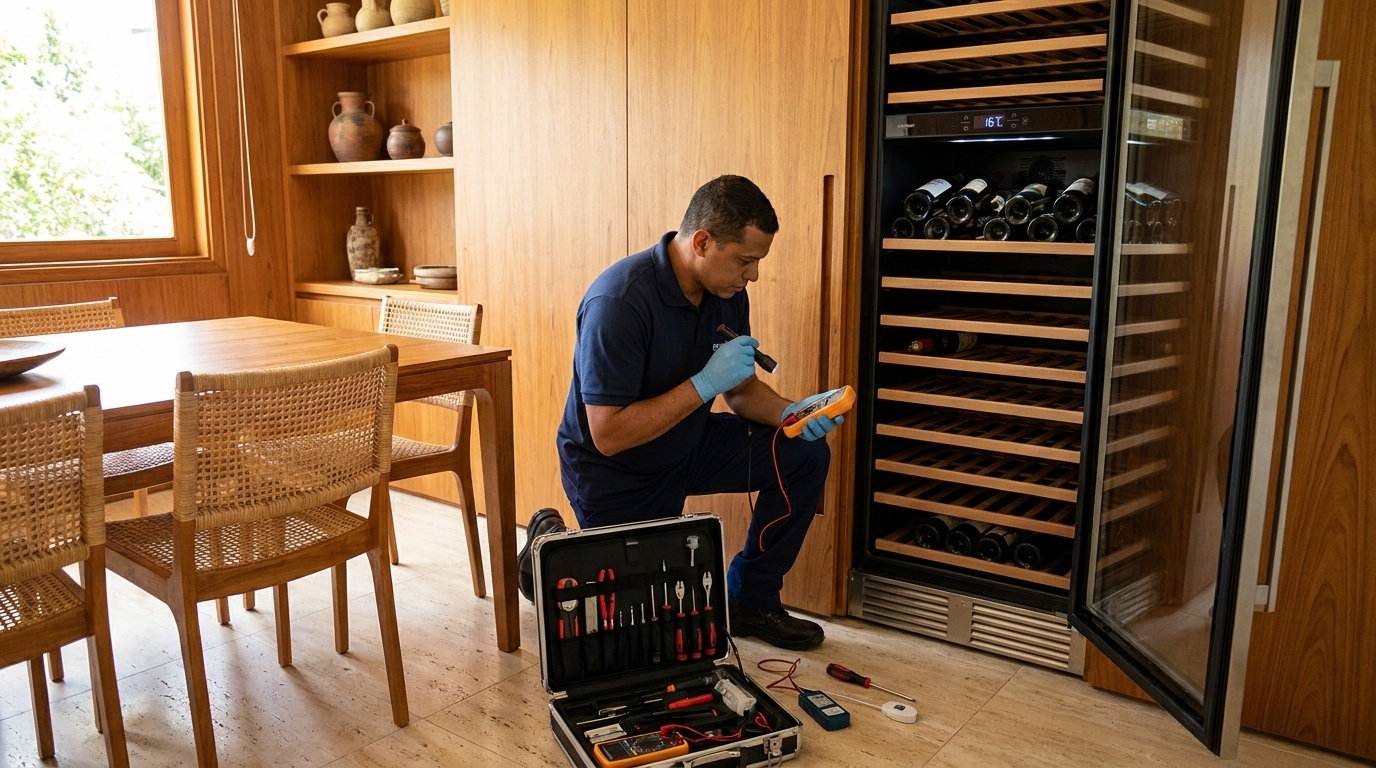 Substituição de termostato em adega climatizada em visita técnica em Cotijuba, Belém‑PA
