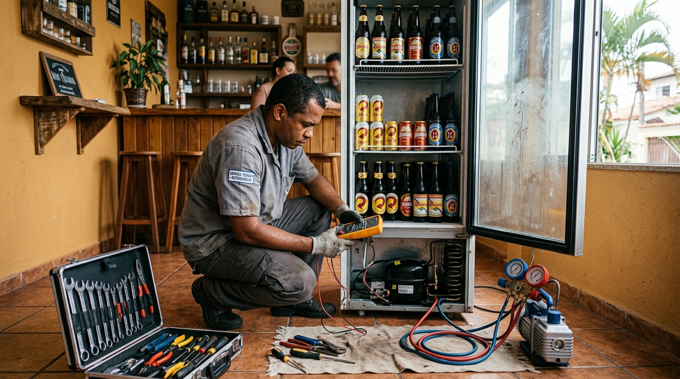 Substituição de termostato de cervejeira em serviço técnico na Utinga, Belém‑PA