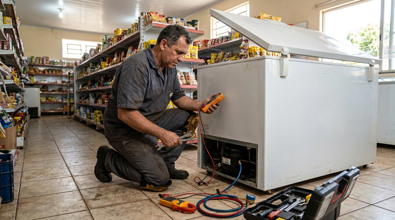 Substituição de termostato de freezer em visita técnica na Utinga, Belém‑PA